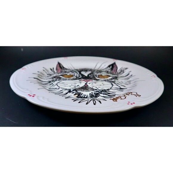 OOAK Artisan Hand Painted Cat Plate Signed Janz Katz 13 Kitten Heart Local Craft - Picture 3 of 6
